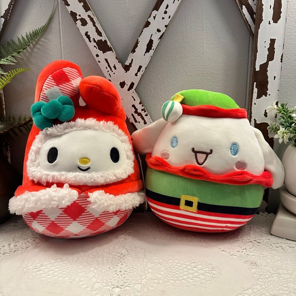 Squishmallow My Melody Christmas Sanrio and Cinnamoroll 8" plush bundle
